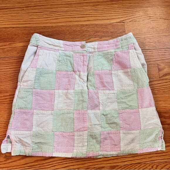 Izod Golf Plaid White Pink Green Seersucker Women's size 6 Skort Skirt - Picture 1 of 9